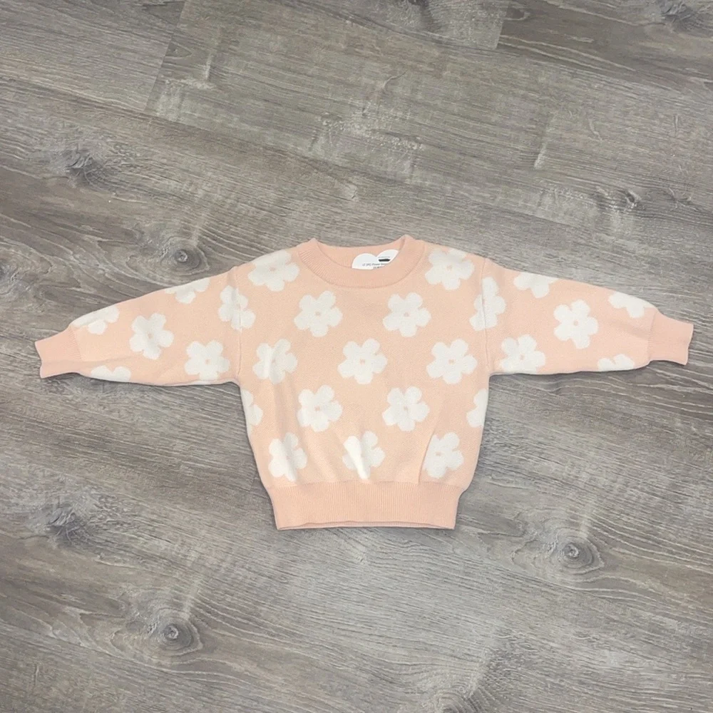 NWT Pink and white flower two piece knit set 18 months